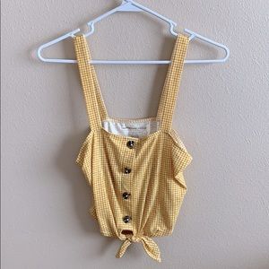 Yellow gingham print cropped tie up tank